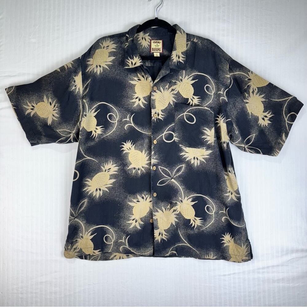 Tommy Bahama Tropical Pineapple Button-Up Silk Shirt Black/Tan Men’s X-Large